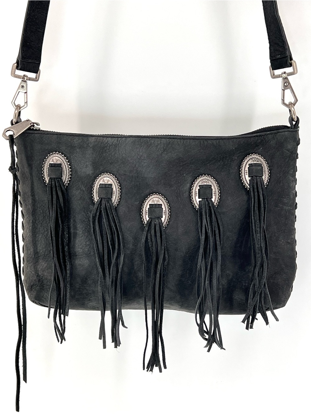 REBECCA MINKOFF WESTERN crossbody bag black Fringe Concho Cowgirl Boho Hippie